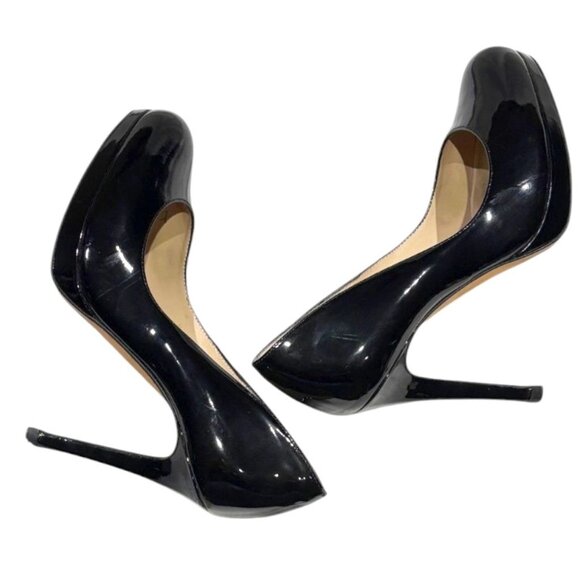 LK Bennett Sledge Black Patent Leather Round Toe Pumps Platform Heels Size 7 - Picture 1 of 10